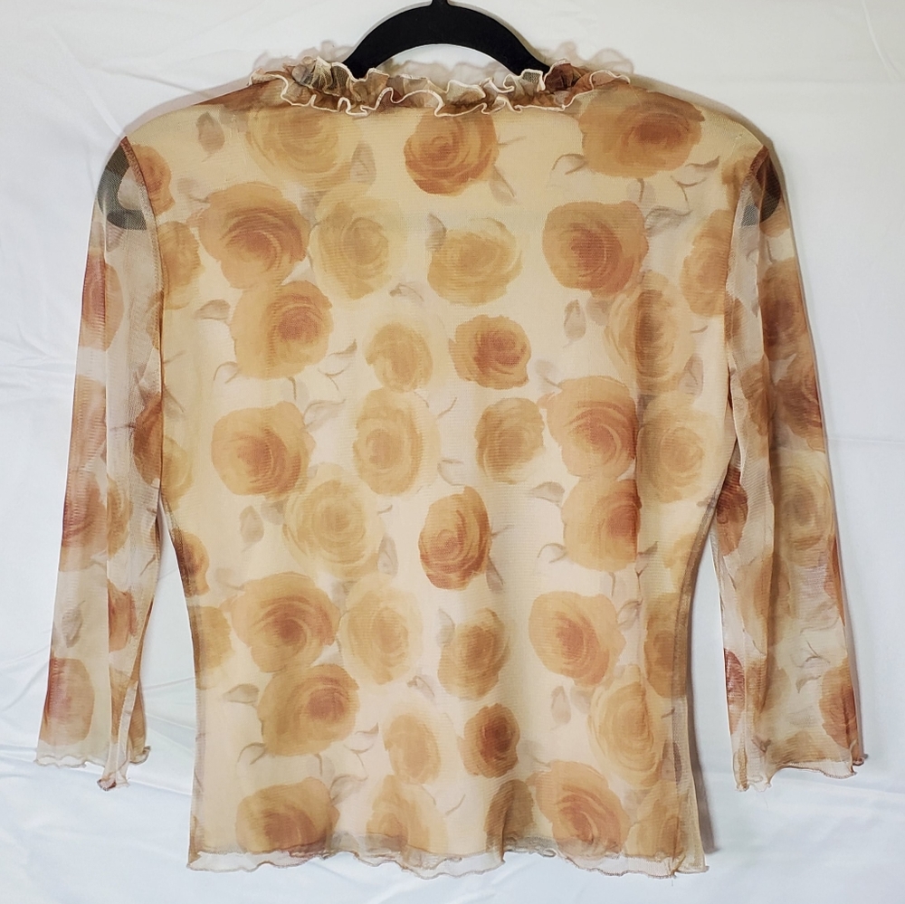 Y2K Vintage Semisheer Floral Cream Tan Top - Picture 8 of 8